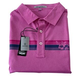 Straight Down Mens Pink Floral Stripe Golf Polo Shirt Pima Cotton Blend NWT L